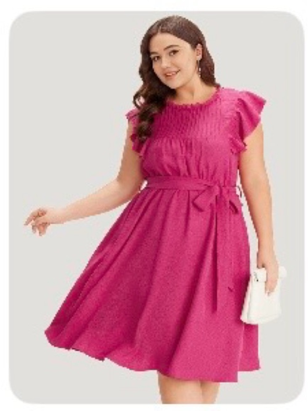 BloomChic Fuchsia Ruffle-Sleeve Midi Dress with Waist Tie and pockets. 18/20